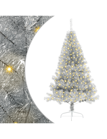 Albero di Natale artificiale con luci integrate Argento 180 cm