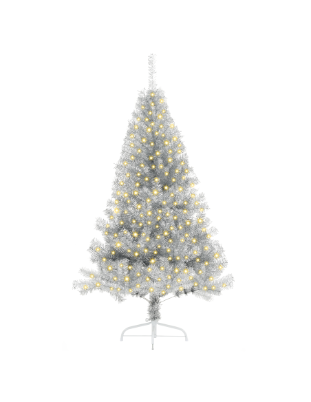 Albero di Natale artificiale con luci integrate Argento 180 cm