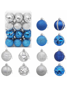 Set di Palline di Natale 36 pz Blu e argento 6 cm Polistirolo