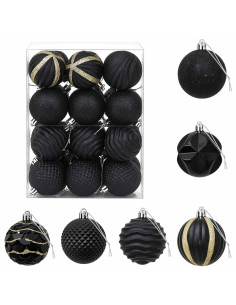 Set di Palline di Natale 36 pz Nero 6 cm Polistirolo