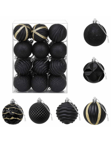 Set di Palline di Natale 36 pz Nero 6 cm Polistirolo
