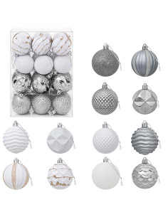 Set di Palline di Natale 36 pz Bianco e Grigio 6 cm Polistirolo