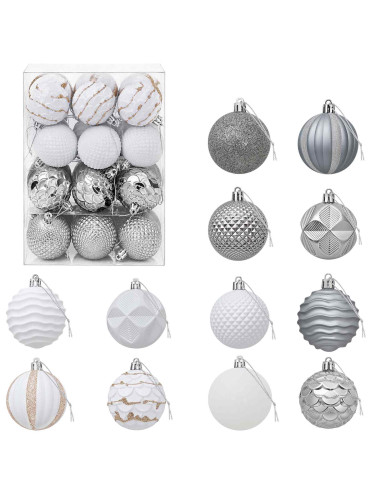 Set di Palline di Natale 36 pz Bianco e Grigio 6 cm Polistirolo
