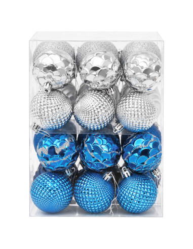 Set di Palline di Natale 36 pz Blu e argento 6 cm Polistirolo