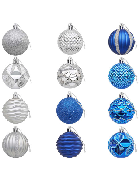 Set di Palline di Natale 36 pz Blu e argento 6 cm Polistirolo