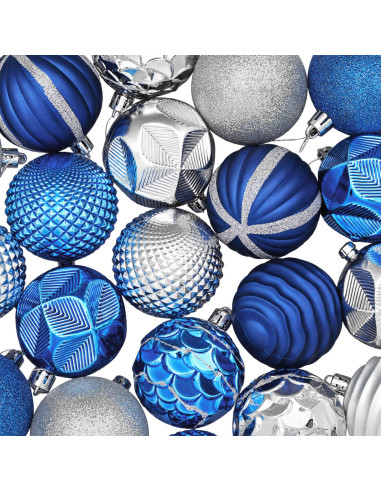 Set di Palline di Natale 36 pz Blu e argento 6 cm Polistirolo