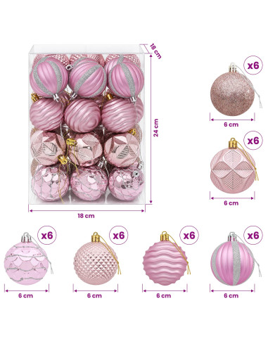 Set di Palline di Natale 36 pz Rosa 6 cm Polistirolo