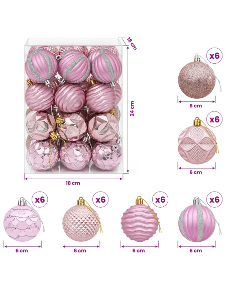 Set di Palline di Natale 36 pz Rosa 6 cm Polistirolo