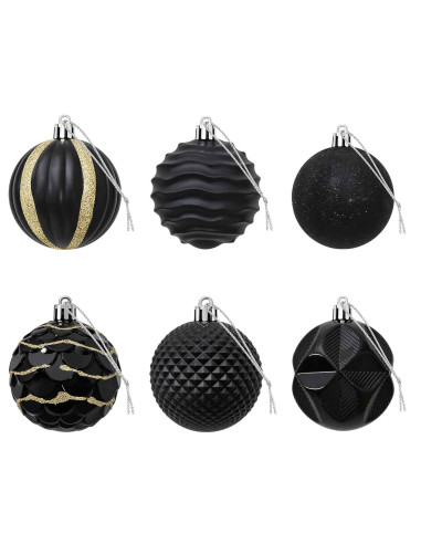 Set di Palline di Natale 36 pz Nero 6 cm Polistirolo