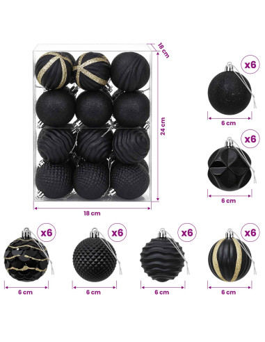 Set di Palline di Natale 36 pz Nero 6 cm Polistirolo