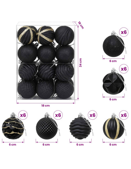 Set di Palline di Natale 36 pz Nero 6 cm Polistirolo