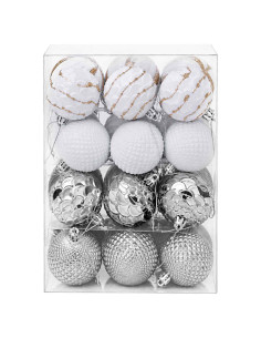 Set di Palline di Natale 36 pz Bianco e Grigio 6 cm Polistirolo 2