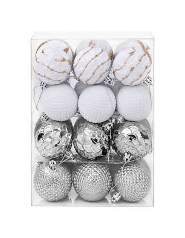 Set di Palline di Natale 36 pz Bianco e Grigio 6 cm Polistirolo