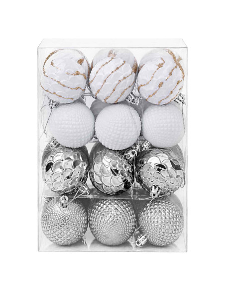 Set di Palline di Natale 36 pz Bianco e Grigio 6 cm Polistirolo