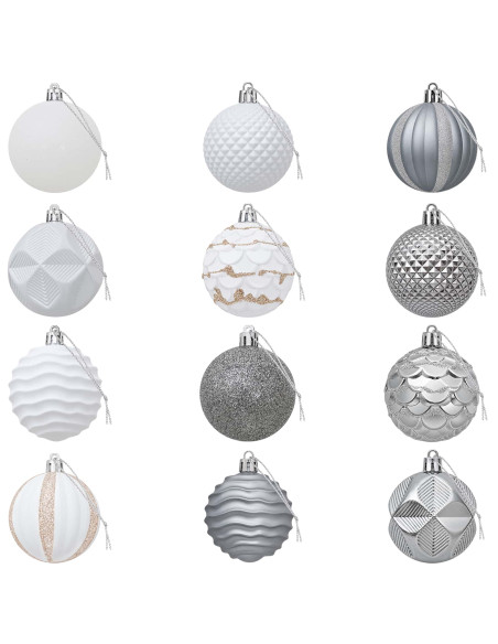 Set di Palline di Natale 36 pz Bianco e Grigio 6 cm Polistirolo