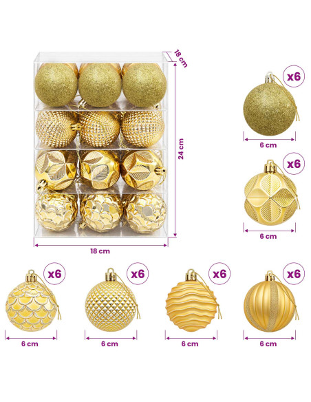 Set di Palline di Natale 36 pz Oro 6 cm Polistirolo