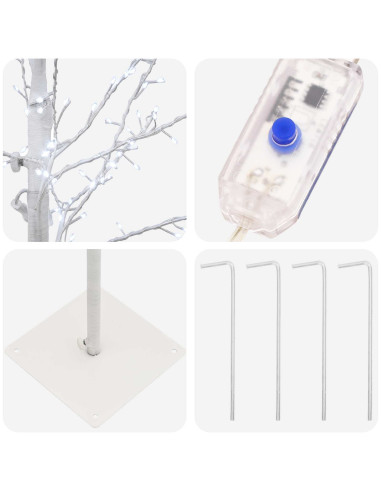 Albero di Natale a betulla Bianco 120 cm Acciaio 279 LED