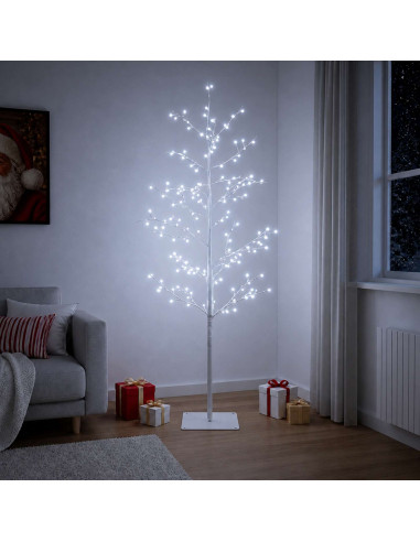 Albero di Natale a betulla Bianco 150 cm Acciaio 360 LED