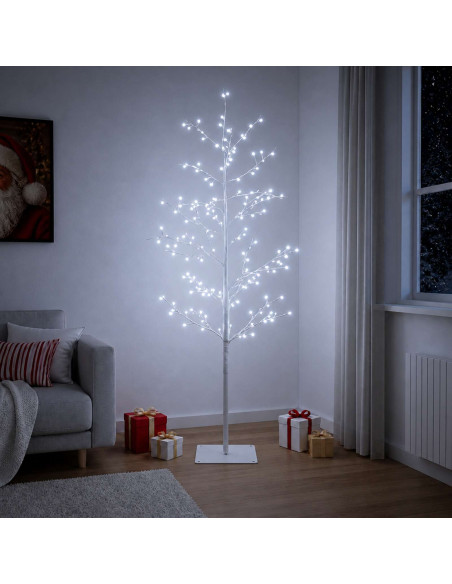 Albero di Natale a betulla Bianco 150 cm Acciaio 360 LED