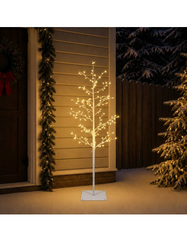 Albero di Natale a betulla Bianco 150 cm Acciaio 360 LED