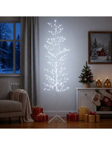 Albero di Natale a betulla Bianco 47 x 210 cm Acciaio 567 LED