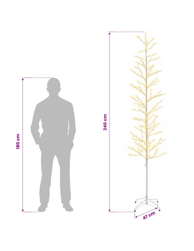 Albero di Natale a betulla Bianco 47 x 240 cm Acciaio 675 LED