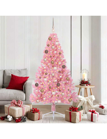 Albero di Natale artificiale con luci integrate Rosa 180 cm PVC