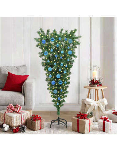 Albero di Natale artificiale pre-illuminato rovesciato con set di palline