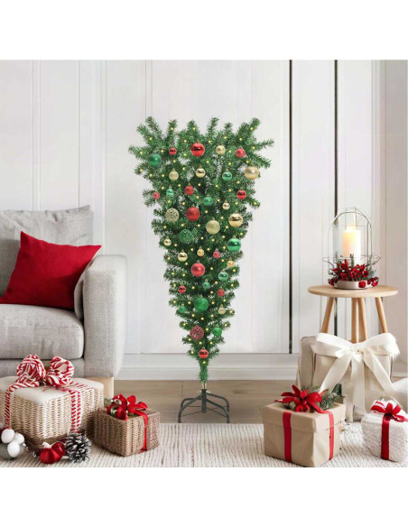 Albero di Natale artificiale preilluminato capovolto con set di palle