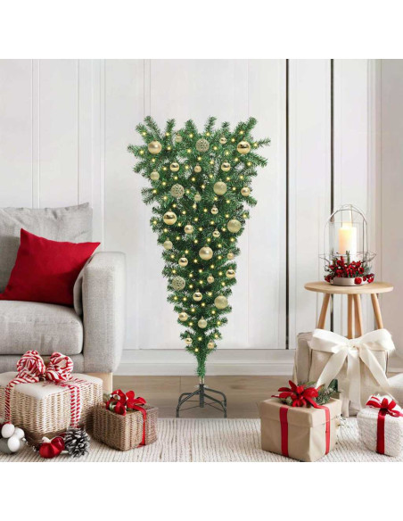 Albero di Natale artificiale preilluminato capovolto con set di palline