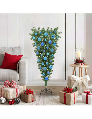 Albero di Natale artificiale preilluminato capovolto con set di palline