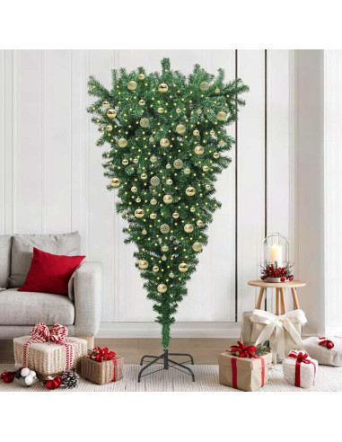 Albero di Natale artificiale preilluminato capovolto con set di palline