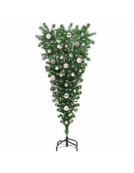 Albero di Natale artificiale preilluminato capovolto con set di palline