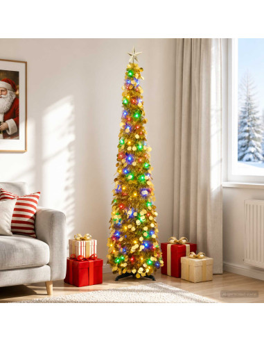 Albero di Natale LED pop-up con stella 180 cm 100 LED PET Oro