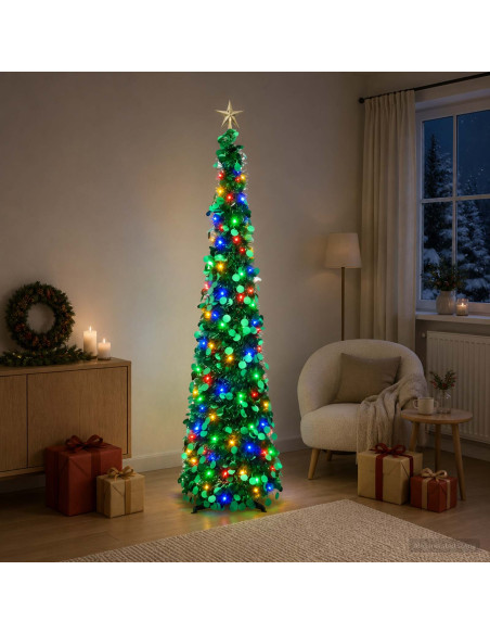 Albero di Natale LED pop-up con stella 180 cm 100 LED PET Verde
