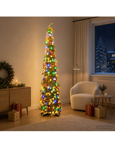 Albero di Natale LED pop-up con stella 180 cm 100 LED PET Oro