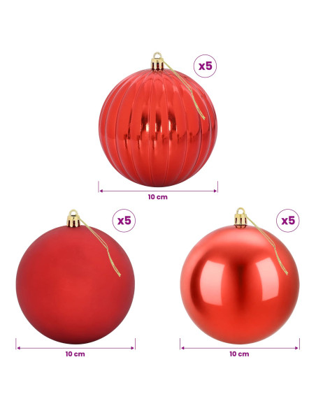 Set di palline di Natale XL 15 pz Rosso Diam. 10 cm Plastica