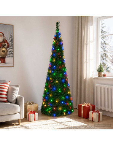 Albero di Natale LED pop-up 210 cm 200 LED PVC Verde