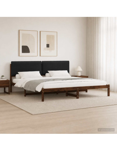 Letto con Testiera Rivestita Marrone scuro e Nero 180 x 200 cm