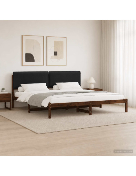 Letto con Testiera Rivestita Marrone scuro e Nero 180 x 200 cm