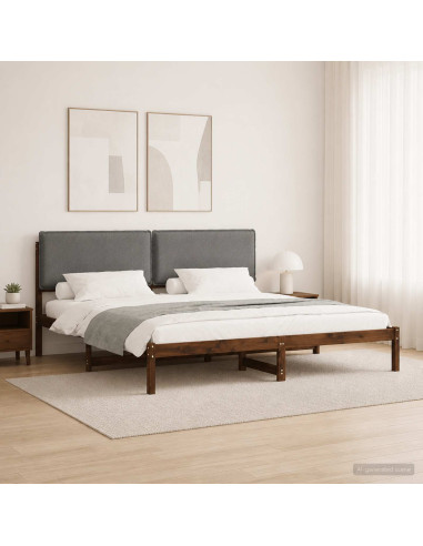 Letto con Testiera Rivestita Marrone scuro e grigio chiaro
