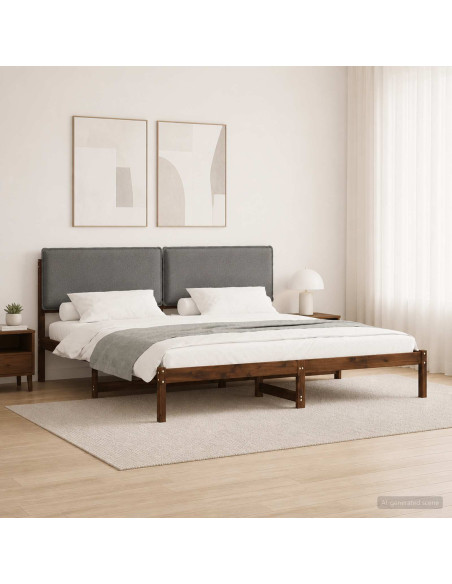 Letto con Testiera Rivestita Marrone scuro e grigio chiaro