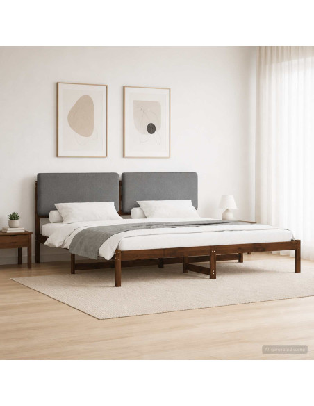Letto con Testiera Rivestita Marrone scuro e grigio chiaro