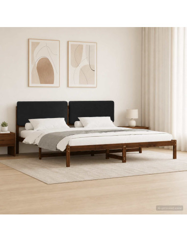 Letto con Testiera Rivestita Marrone scuro e Nero 200 x 200 cm