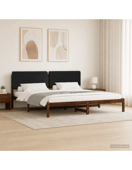 Letto con Testiera Rivestita Marrone scuro e Nero 200 x 200 cm