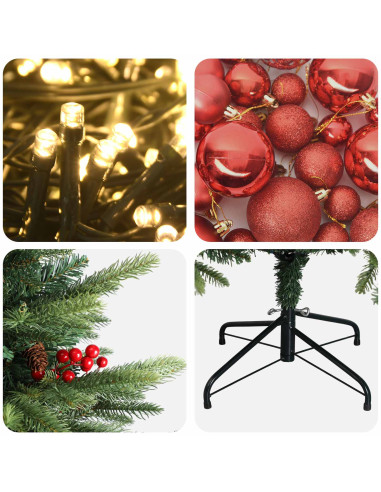 Albero di Natale artificiale con palline 180 cm 300 LED