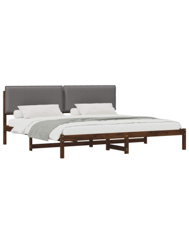 Letto con Testiera Rivestita Marrone scuro e grigio chiaro