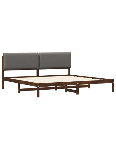 Letto con Testiera Rivestita Marrone scuro e grigio chiaro