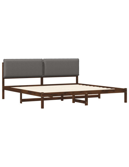 Letto con Testiera Rivestita Marrone scuro e grigio chiaro