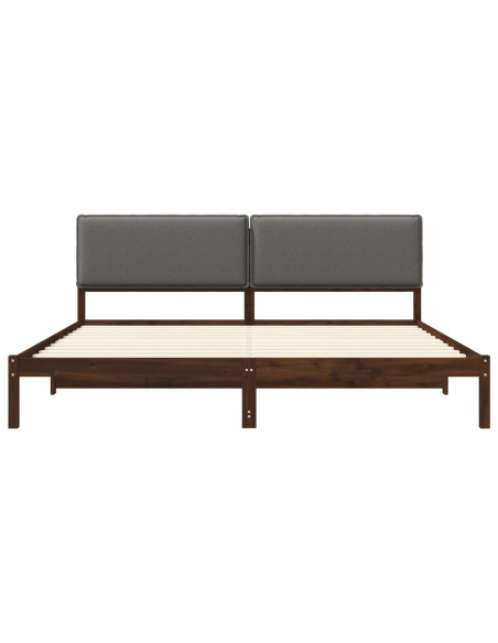 Letto con Testiera Rivestita Marrone scuro e grigio chiaro